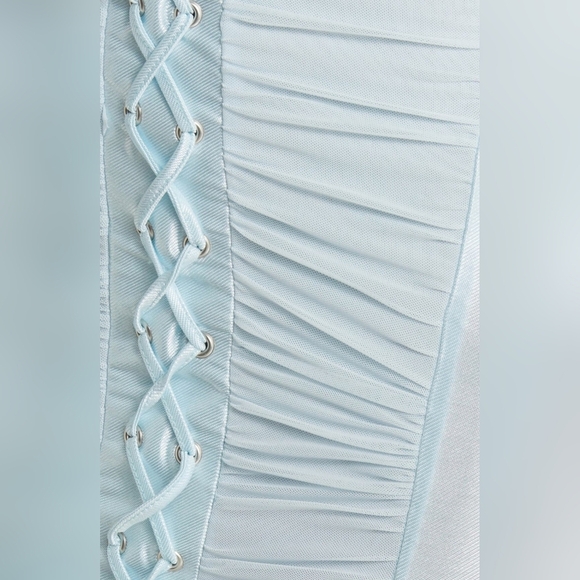 ASOS DESIGN Women's Cup Lace-Up Long Sleeve Mini Dress, Light Blue, Multiple Szs - Picture 6 of 13